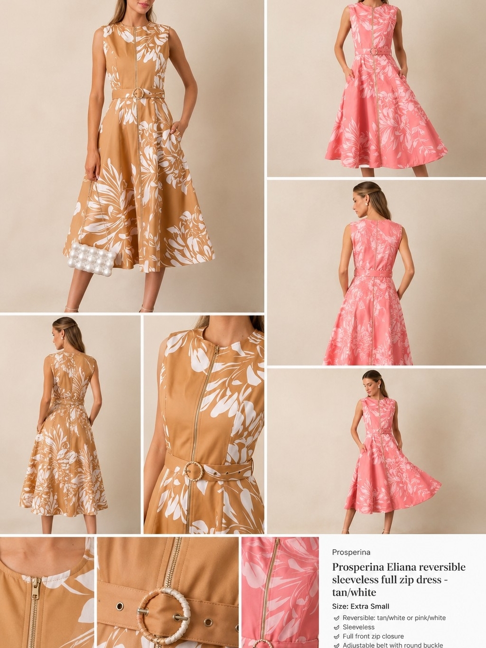 Prosperina NWT Eliana Reversible Sleeveless Dress - Tan/White